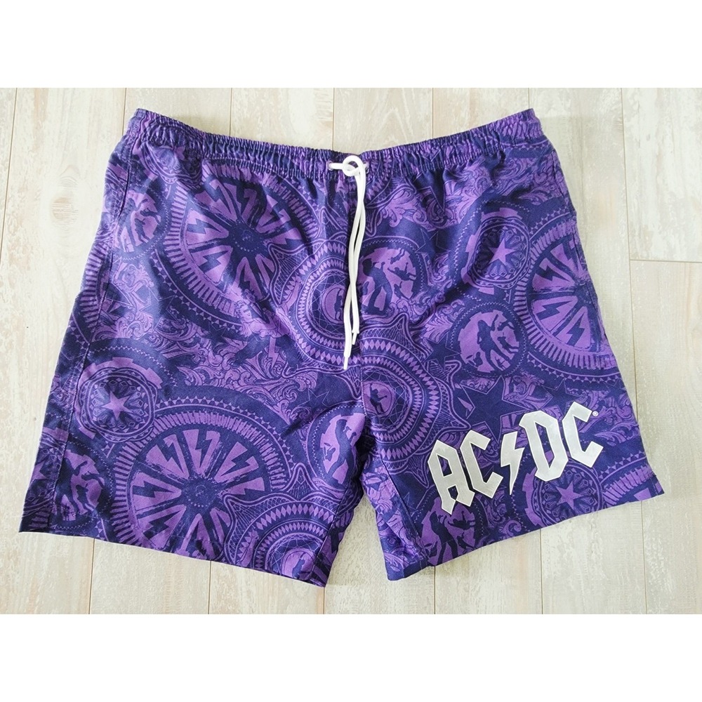 AC/DC Men's XLPurple Swim‎ Trunks Swimsuit Lined Board Shorts ACDC Graphic NEW